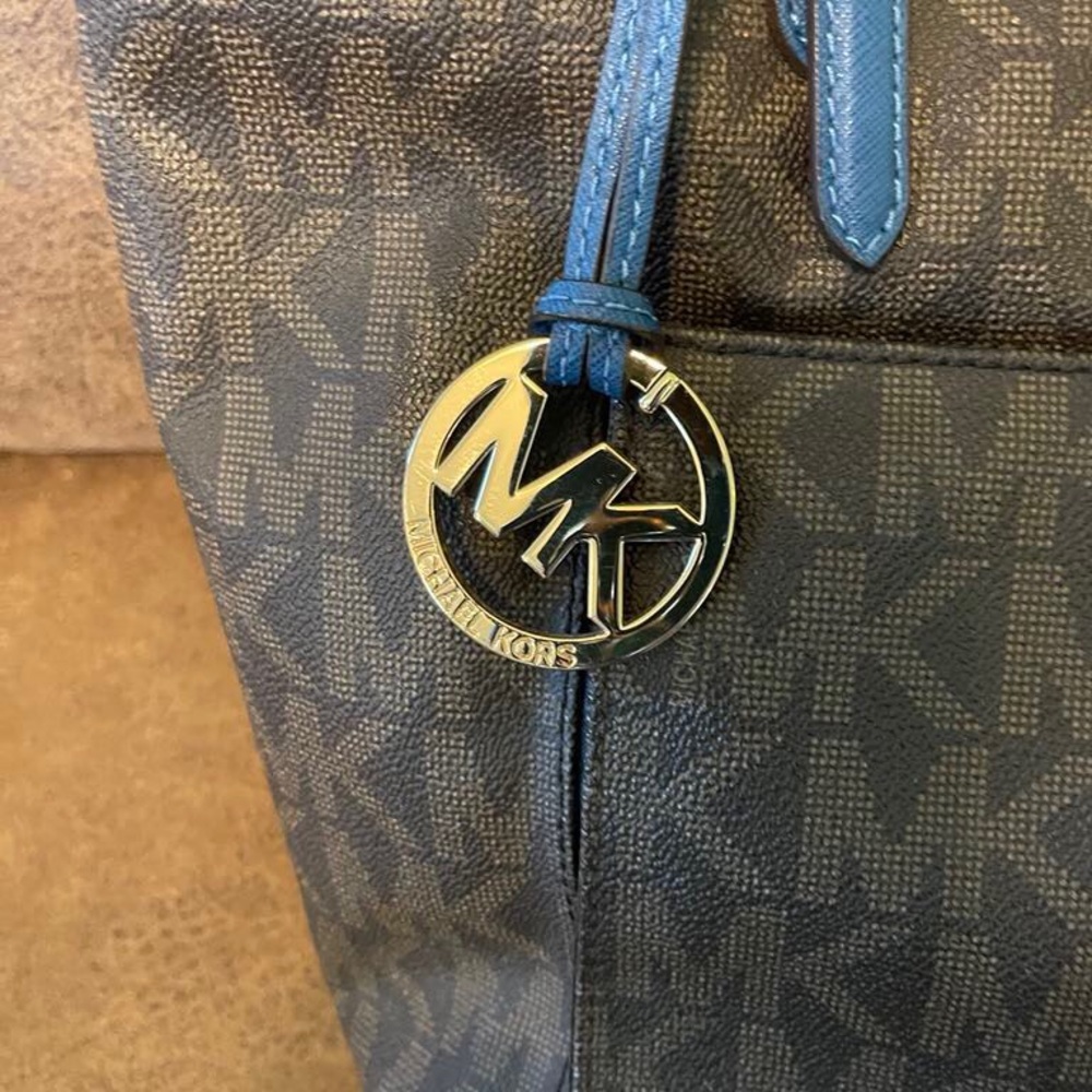 Michael Kors Brown and Blue Monogram Tote - Picture 14 of 15